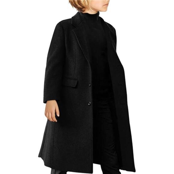 Boys Trench Coat Winter Notch Lapel Long Jacket Single Breasted Pea Coat 4-14Y - Picture 1 of 7